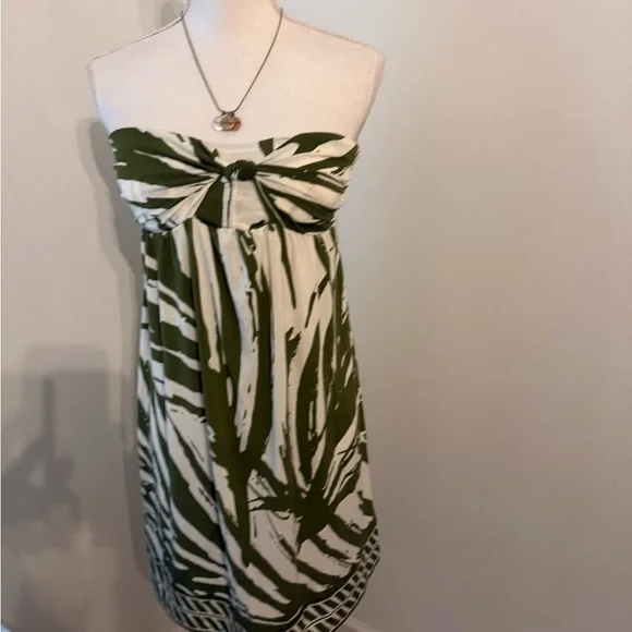 Apt. 9 Olive Green & White Strapless Knot-Front Summer Dress - Picture 2 of 8